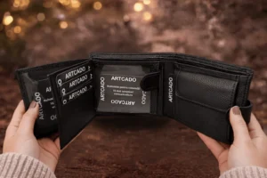 Interior portofel personalizat cu poză din piele naturală - compartimente